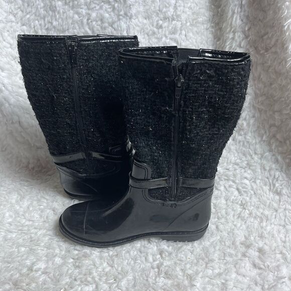Stuart Weitzman girl Waltz Black mid calf rain boots glitter accent size 3 - Picture 7 of 12
